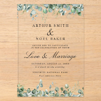 Invitations En Acrylique Mariage personnalisable au joli eucalyptus 