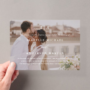 Invitations En Acrylique Mariage photo classique blanc monogramme calligrap