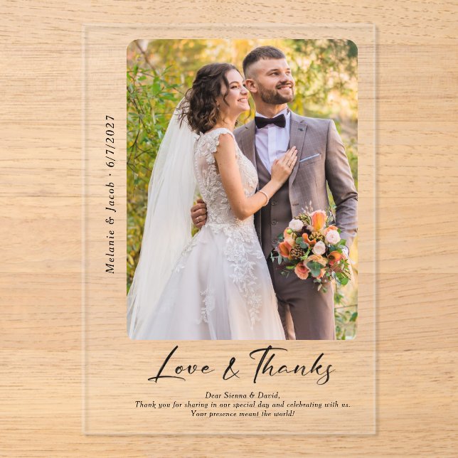 Invitations En Acrylique Mariage photo Merci effacer (Recto)