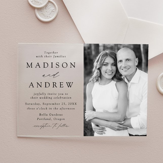 Invitations En Acrylique Mariage photo moderne élégant en noir (Créateur téléchargé)