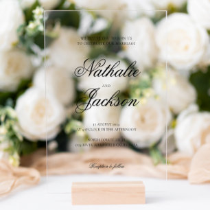 Invitations En Acrylique Mariage Photo Script Élégant Classique