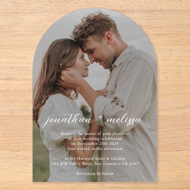Invitations En Acrylique Mariage photo simple et élégant (Recto)