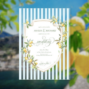 Invitations En Acrylique Mariage Rayure Côtière Méditerranéenne au Citron