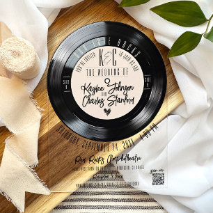 Invitations En Acrylique Mariage rétro disque vinyle noir et ivoire