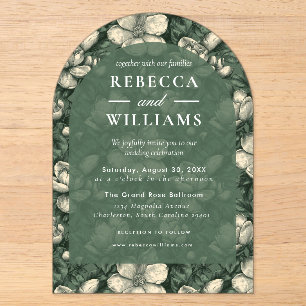 Invitations En Acrylique Mariage Rétro Étincelant aux Gardenias Verts Roman