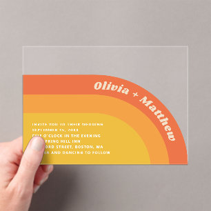 Invitations En Acrylique Mariage Rétro Groovy 70s Dégradé de Coucher de S