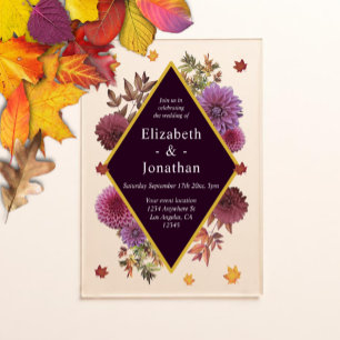 Invitations En Acrylique Mariage romantique d'automne au dahlia