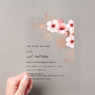 Invitations En Acrylique Mariage Rose Blanc Cerisier Fleurissant