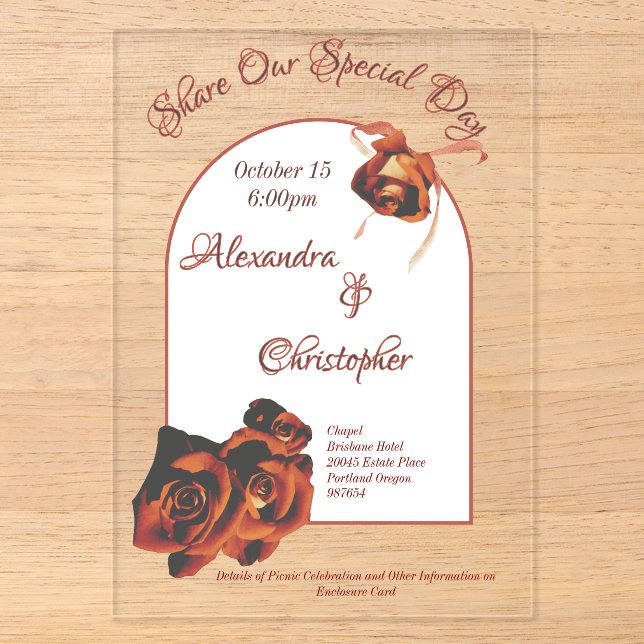 Invitations En Acrylique Mariage Rose de la paix (Recto)