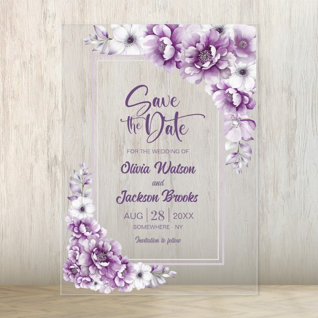 Invitations En Acrylique Mariage rose floral Enregistrer la date (Créateur téléchargé)