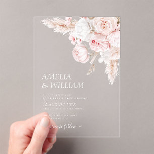 Invitations En Acrylique Mariage rose moderne poussiéreux à fleurs