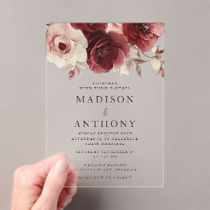 Invitations En Acrylique Mariage Rose Vintage Burgundy Elegance