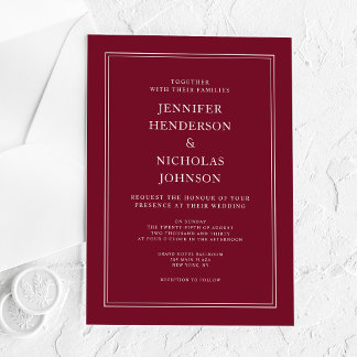 Invitations En Acrylique Mariage Rouge Bourgogne Formel Élégant Classique