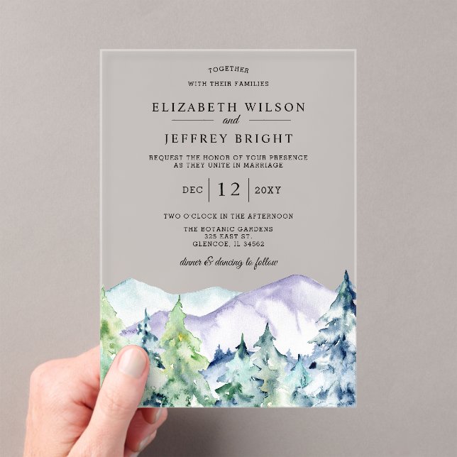 Invitations En Acrylique Mariage Rustic Pine Mountains (In situ (ordinateur de poche))