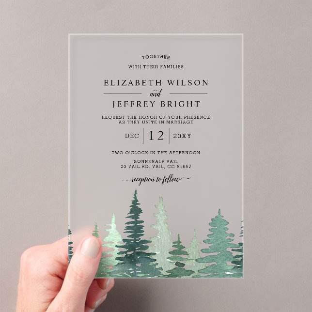 Invitations En Acrylique Mariage Rustic Pine Mountains (In situ (ordinateur de poche))