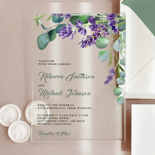 Invitations En Acrylique Mariage rustique à la lavande et à l'eucalyptus