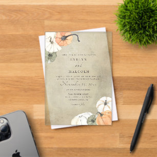 Invitations En Acrylique Mariage Rustique Automne Citrouilles Blanches et O