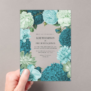 Invitations En Acrylique Mariage Sauge Menthe, Océan Sarcelle & Glace Blueb