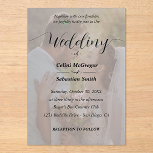 Invitations En Acrylique Mariage simple de superposition photo en noir et b