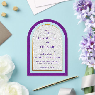 Invitations En Acrylique Mariage simple or et blanc pourpre