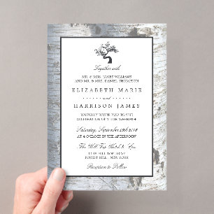 Invitations En Acrylique Mariage sous l'arbre rustique bouleau argenté