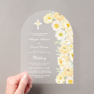 Invitations En Acrylique Mariage sous l'arche de fleurs jaunes
