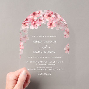 Invitations En Acrylique Mariage sous les fleurs de cerisier claires