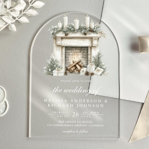 Invitations En Acrylique Mariage sous une arche de cheminée en ivoire blanc
