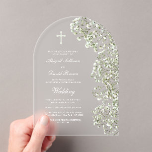 Invitations En Acrylique Mariage sous une arche de Gypsophile blanche