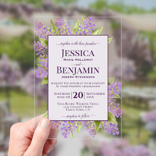Invitations En Acrylique Mariage Texte Aquarelle Rustique Lilas