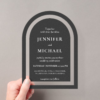 Invitations En Acrylique Mariage texte noir blanc gris