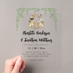 Invitations En Acrylique Mariage Thème Dinosaures T-Rex Mariée & Marié