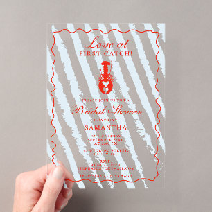 Invitations En Acrylique Mariage Thème Homard Cœur Rayures Bleues