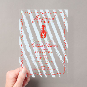 Invitations En Acrylique Mariage Thème Homard Cœur Rayures Bleues
