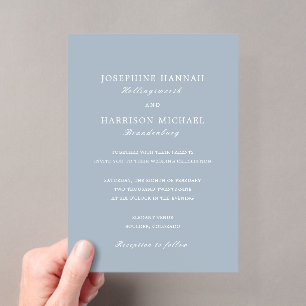 Invitations En Acrylique Mariage Traditionnel Bleu Poussiéreux Élégant