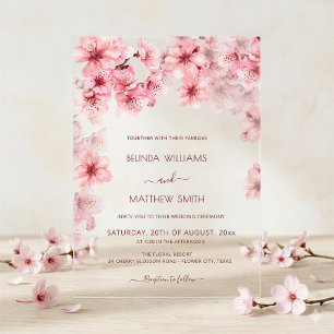 Invitations En Acrylique Mariage Transparent aux Fleurs de Cerisier