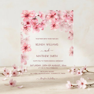 Invitations En Acrylique Mariage Transparent aux Fleurs de Cerisier