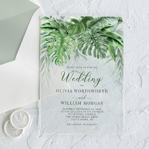 Invitations En Acrylique Mariage tropical à l'aquarelle sur la plage avec f