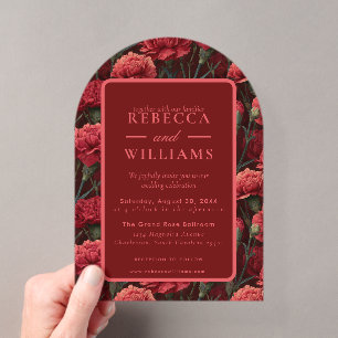 Invitations En Acrylique Mariage Tropical au Oeillet Rouge Classique