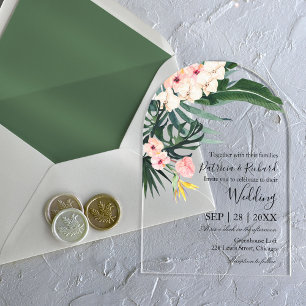 Invitations En Acrylique Mariage Tropical Destination Feuilles de Palmier