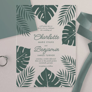 Invitations En Acrylique Mariage Tropical Monstera Vert