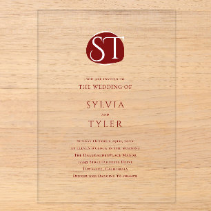 Invitations En Acrylique Mariage Typographie Monogramme de Blason 