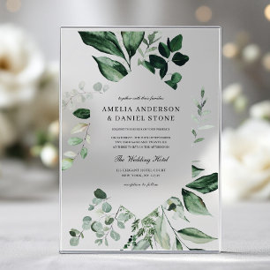 Invitations En Acrylique Mariage Vert Émeraude Eucalyptus Élégant