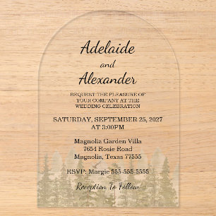 Invitations En Acrylique Mariage Vert Forêt Bois Rustique