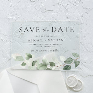 Invitations En Acrylique Mariage Vert Moderne Sauvez La Date