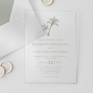 Invitations En Acrylique Mariage Vert Sauge Palmier Plage Tropicale