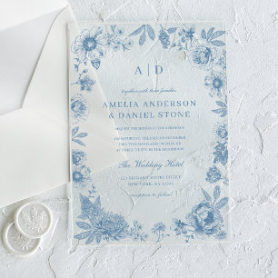 Invitations En Acrylique Mariage victorien français Dusty Blue Vintage