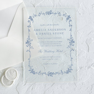 Invitations En Acrylique Mariage victorien français Dusty Blue Vintage