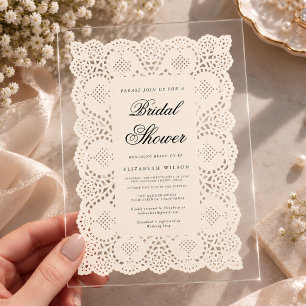 Invitations En Acrylique Mariage Vintage avec Dentelle en Papier