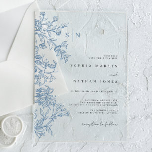Invitations En Acrylique Mariage Vintage Bleu 